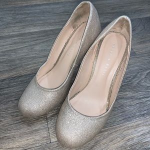Kelly and Katie gold glitter heels